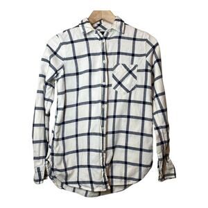 J Crew Classic Fit Boy Flannel Shirt Ivory Blue Block Plaid Womens 0